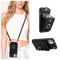 1 x RAW Customer Returns QLTYPRI Cell Phone Case for iPhone 11 Case with Strap, Microfiber Leather Cell Phone Chain Case with Card Slot Ring Stand RFID Protective Case Leather Case Bag Case for iPhone 11 - Black - RRP €20.16