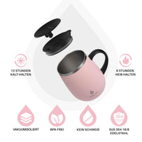 1 x RAW Customer Returns Ideus Coffee Mug 470 ml 16 oz , Double Wall Vacuum Insulated Stainless Steel Coffee and Tea Cup with Non-Slip Handle and Sliding Module Lid and Large Volume Light Pink  - RRP €24.99