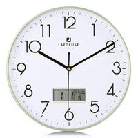 1 x RAW Customer Returns Lafocuse Wall Clock with Date and LCD Thermometer, Silent Modern Green Clock, Decorative Non-Ticking for Kitchen Bedroom Living Room Office 30cm - RRP €21.72