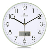 1 x RAW Customer Returns Lafocuse Wall Clock with Date and LCD Thermometer, Silent Modern Green Clock, Decorative Non-Ticking for Kitchen Bedroom Living Room Office 30cm - RRP €21.72