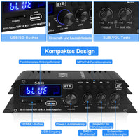 1 x RAW Customer Returns HiFi Amplifier S-188 2.1-Channel Bluetooth 5.0 Mini Audio Amplifier RMS 40Wx2 50W Max.600W Power Passive Subwoofer Amplifier 110-240V with USB TF Slot, AUX for Home Speakers - RRP €52.98