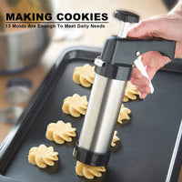 1 x RAW Customer Returns Pastry press for shortbread biscuits stainless steel dough syringe biscuit press shortbread biscuits professional shortbread machine shortbread press pastry press with 13 stencils and 8 bags cookie press for cakes - RRP €19.24