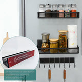 7 x Brand New MAGXCENE spice rack refrigerator organizer, kitchen organizer, self-adhesive kitchen shelf wall without drilling, 2 pieces refrigerator magnets shelf hanging shelf spice rack hanging with 8 hooks, black - RRP €142.87