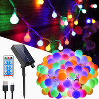 1 x RAW Customer Returns MOLVCE Solar Fairy Lights Outdoor Balls 20m 200LED, Solar Fairy Lights with Remote Control, 8 Modes, Timer, USB Powered, Dimmable Solar Fairy Lights Weatherproof for Balcony Wedding Christmas, Colorful - RRP €23.99