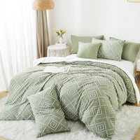 1 x RAW Customer Returns Lanqinglv Tufted Bed Linen 135x200cm 4-Piece Green Boho Embroidery Vintage Reversible Bedding Set Made of Microfiber Shabby Chic Bohemian 2 Duvet Covers with Zipper and 2 Pillowcases 80x80cm - RRP €65.53