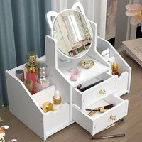 1 x RAW Customer Returns LEcylankEr Make up Organizer with Drawer, Dressing Table Organizer with Mirror, White Cosmetic Organizer, Desktop Cosmetic Organizer, for Dresser Bedroom Bathroom Round Mirror  - RRP €29.23