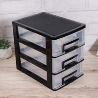 1 x RAW Customer Returns HEALLILY Mini Box Organizer Three-Layer Drawer Type Closet Storage Cabinet Organizer Transparent Storage Shelf for Home and Office Black and Transparent Mini Chest of Drawers - RRP €17.7