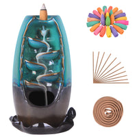 1 x RAW Customer Returns SOLEJAZZ Backflow Incense Burner Waterfall Ceramic Incense Holder with 120 Incense Cones 30 Incense Sticks for Home Office Yoga Aromatcherapy Ornaments,Navy - RRP €18.66