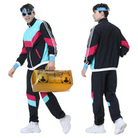 1 x RAW Customer Returns Enhenenhen Deguisement Annee 80 Men Women 80s Tracksuit for Adults 80s Retro Disco Costume, 80s 90s Costume Outfit with Jacket and Pants Accessory for Halloween Carnival - RRP €37.6