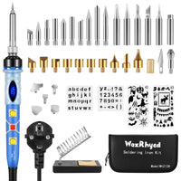 1 x RAW Customer Returns Pyrography soldering iron set 40PCS, 80W digital pyrography iron for wood with 33 tips and stencil letters, temperature 200-450 C wood burning pen for wood engraving DIY electrical hand tools, blue - RRP €29.99