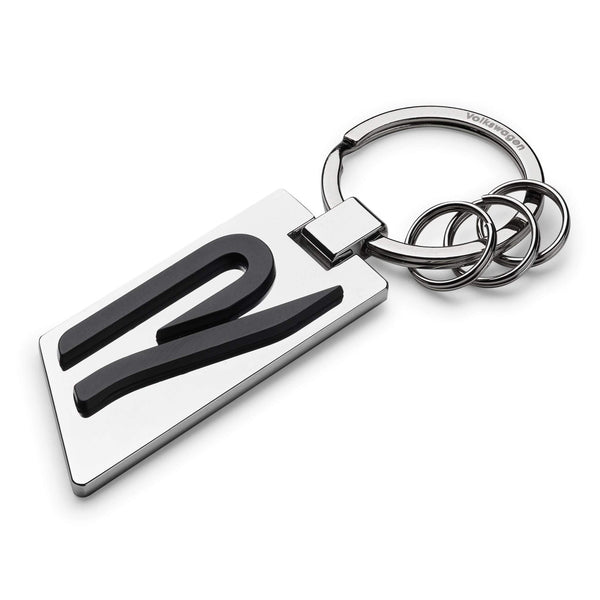 1 x RAW Customer Returns Volkswagen 5H6087010 Keyring Original R Logo Metal Silver Chrome Black, M - RRP €27.94