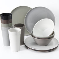 4 x Brand New Youngever set of 18 plastic tableware, plates 25CM , bowls 1000ML , cups 600ML , service for 6 Urban  - RRP €131.96