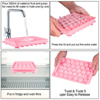 1 x Brand New Ninyoon Freezer Ice Cube Trays, 2 Round Ice Cube Trays with Trash Can, Spoon Tongs - Making 66 Pellet Ice Cube Trays Pink  - RRP €18.37