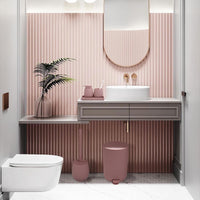 1 x RAW Customer Returns AJEUNGAIN Modern Bathroom Set Pink, Decorative Bathroom Equipment Sets Organizer, Bathroom Set Trash can, toilet brush, soap dispenser and toothbrush cup tray pink  - RRP €58.48