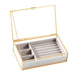 1 x RAW Customer Returns HCENJOC Golden Vintage Clear Glass Jewelry Box with Gray Velvet Organizer 21 x 13.5 x 5 cm  - RRP €39.26