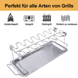 1 x RAW Customer Returns Chicken leg holder for oven grill, stainless steel chicken roaster, chicken holder for 14 legs, chicken leg holder with drip tray, chicken grill stand BBQ rack with BBQ brush - RRP €17.14