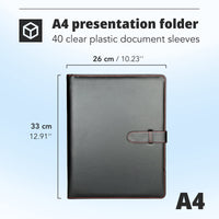 1 x RAW Customer Returns H S DIN A4 writing folder with ring binder - conference folder with 40 transparent pockets - document folder made of artificial leather in black for women and men with 2 inside pockets organizer - RRP €21.13