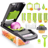 1 x RAW Customer Returns 16 in 1 vegetable cutter, vegetable slicer, vegetable cutter, vegetable cutter with 7 interchangeable blades, vegetable chopper, nicer dicer, for potatoes, carrots and onions gray  - RRP €23.18