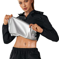 1 x RAW Customer Returns Gotoly Slimming Fitness Sauna Suits Long Sleeve Women Hot Thermo Sauna Sweat Shaper Fitness Training Sweat Jacket with Hood Sweat Sauna Suit Black Top, M  - RRP €31.96