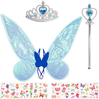 13 x Brand New Winwild Kids Fairy Wings with Glitter Wand, Crown, Tattoo Sticker - Fairy Wings for Girls Butterfly Wings for Adults Wings Costume for Carnival Cosplay Blue  - RRP €265.2