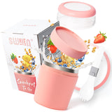 1 x RAW Customer Returns Swkien Muesli cup to go, insulated stainless steel yoghurt cup for on the go with spoon, leak-proof yoghurt large 250ML 500ML , dishwasher safe lunch pot, cereal, cup for work, school, travel pink  - RRP €11.28