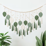 1 x RAW Customer Returns Dremisland Large Macrame Wall Hanging Beige Green Leaves Tassel Tapestry with Wooden Beads Handmade Tapestry Wall Hanging Boho Wall Decoration Bedroom Living Room Children s Room, 130x80cm - RRP €29.63