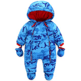 1 x RAW Customer Returns JiAmy Baby Snowsuits with Gloves and Shoes Boys Winter Warm Hooded Romper Clothing Set 6-9 Months - RRP €29.97