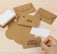 1 x RAW Customer Returns Mocraft 100 Kraft Paper Envelopes with 100 Blank Paper Cards, Mini Envelopes with Heart Closure for Gift Cards DIY Graffiti - RRP €14.11