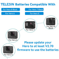 1 x RAW Customer Returns TELESIN charger with 2 batteries kit for GoPro Hero 8 7 6 5, triple battery charger set charging box 2 batteries with USB Type-C cable 3 in 1 accessory set for GoPro Hero 8 Hero 7 Hero 6 Hero 5 Black - RRP €29.9