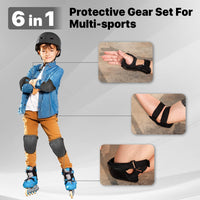 1 x RAW Customer Returns LANOVAGEAR children s protector set - inline knee pads for children - protector set 6 pieces for children and young people, protective padding with knee pads, elbow pads and wrist pads black, S  - RRP €19.99