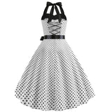 1 x RAW Customer Returns IMEKIS Women s Vintage Cocktail Dress Sleeveless Halterneck 1950s Polka Dots Retro Rockabilly Swing Dress A Line Pleated Skirt Knee Length Wedding Festive Evening Dress Ball Gown White L - RRP €32.15