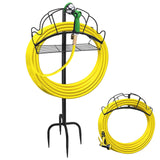 1 x RAW Customer Returns Garden hose holder freestanding metal water hose stand, removable sturdy hose hanger with storage basket, garden hose holder for yard lawn 4 spiky feet  - RRP €33.99