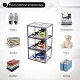 1 x RAW Customer Returns NUKied Shoe Boxes Stackable Transparent Set of 3 shoe boxes with door, sneaker box for men s and women s shoes, shoe storage box storage boxes for shoes, robust, durable, 43X29X14CM  - RRP €43.56