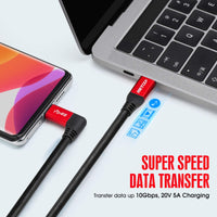 1 x RAW Customer Returns RIITOP USB C to C Cable 3M, 100W PD Charging 20V 5A , 10Gbps Data Transfer, Right Angle with Emarker, 4K Video Output - RRP €23.99