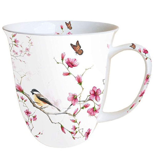 2 x RAW Customer Returns Ambiente mug - mug - cup - tea coffee mug approx. 0.4L Bird Blossom White - Ideal as a gift - RRP €41.92