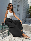 1 x RAW Customer Returns CMTOP Women s Casual Pants High Waist Loose Lightweight Elastic Elegant Wide Leg Summer Trousers with Drawstring S Black - RRP €29.99