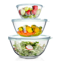 1 x RAW Customer Returns WhiteRhino glass mixing bowl with lid, set of 3 4.2L, 2.5L, 1L , large round salad bowls for the kitchen, salad bowl with lid, cooking, baking, preparing, dishwasher safe - RRP €42.29