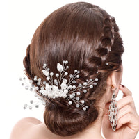 1 x Brand New Bridal Hair Comb Wedding Pearl Rhinestone Hair Comb Bridal Hair Comb for Women Girls Silver  - RRP €7.04