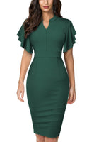 1 x RAW Customer Returns HOMEYEE Women s Elegant V-Neck with Ruffle Sleeve Stretch Party Dress B572 XXL, Green  - RRP €38.3