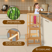 1 x RAW Customer Returns COSYLAND learning tower from 1 year, height adjustable, stylish anti-tip learning tower from 2 years, Montessori learning tower made of FSC natural bamboo, Little Helper learning tower white  - RRP €70.07