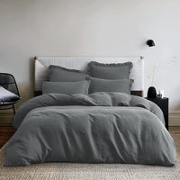 1 x RAW Customer Returns Sedefen bed linen 200x220cm cotton renforce grey dark grey anthracite plain cotton bed linen set, double bed duvet cover and 2 pillowcases 80x80cm, with zipper - RRP €35.28