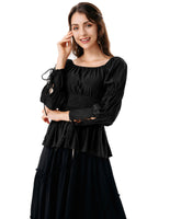 1 x RAW Customer Returns Women s Medieval Tunic Lantern Sleeve Smocked with Lacing Renaissance Shirt Black XL - RRP €39.24