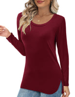 1 x RAW Customer Returns Beluring Women s Long Sleeve Shirt Round Neck T-Shirt Monochrome Tunic Long Shirt Loose Tops Wine Red S - RRP €24.0