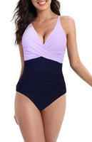 1 x RAW Customer Returns Laorchid one-piece swimsuit swimwear v neck women s swimsuit tummy control push up swimwear swimsuit high waist swimsuit dark purple with dark blue L - RRP €40.33