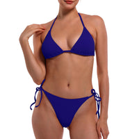 1 x RAW Customer Returns EONAR Bikini Women Set Sexy Classic Triangle Bikini Top Adjustable Two Piece Swimsuit High Elasticity Swimwear Solid Color Bikini for Women XS, Blue  - RRP €32.27