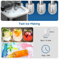 1 x RAW Customer Returns Ice cube machine, 120W ice cube maker 8 ice cubes in 6 minutes, 12kg 24h, LED display ice maker machine with infrared sensor self-cleaning - RRP €90.74