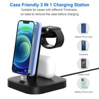 1 x RAW Customer Returns Multi-Device Charging Station - ADADPU 3 in 1 Wireless Charging Stand for Apple Watch Series 9 8 7 6 5 4 3 2 SE Phone Charging Station for AirPods iPhone 14 13 12 11 Pro X Max XS XR 8 7 Plus-Black - RRP €30.99