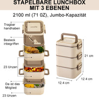 1 x RAW Customer Returns Lille Home Stackable Bento Box, 2100ml Stackable Lunch Box, 3 Layers Portable Stainless Steel Leakproof Lunch Box, Lunchable Snack Box with 4 Compartments Beige  - RRP €29.99