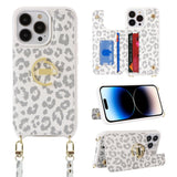 1 x RAW Customer Returns Havaya iPhone 14 Pro Lanyard Case for iPhone 14 Pro Lanyard Card Holder Wallet with Ring Adjustable Kickstand Necklace Case for Women - White Leopard Print - RRP €20.4