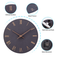 1 x RAW Customer Returns ACCSHINE MDF Wooden Wall Clock Without Ticking Noise Silent Modern 30cm Quartz Large Battery Operated Wall Clock Easy to Read for Room Home Kitchen Bedroom Office School Black Roman Numerals  - RRP €23.99